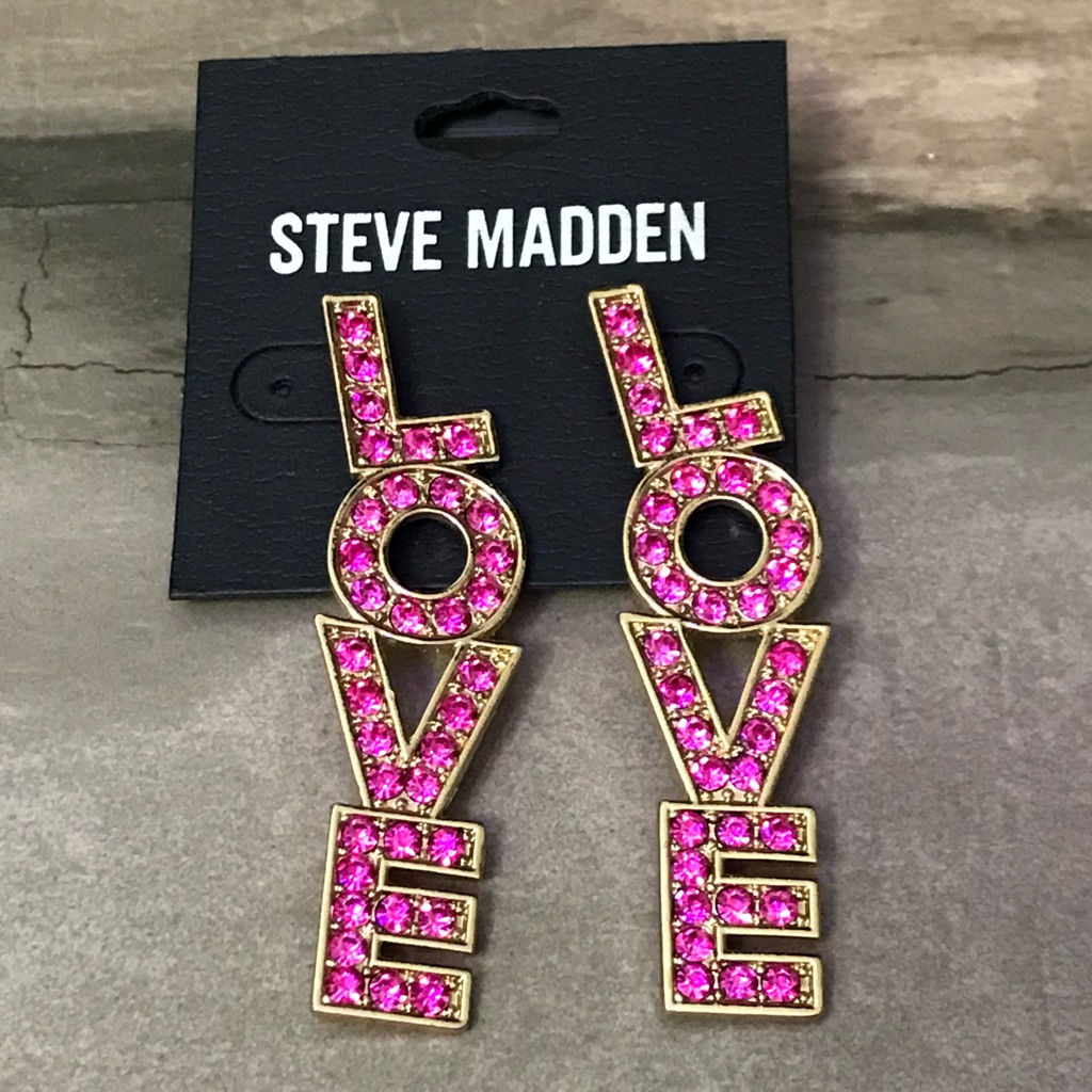 Pink Rhinestone “Love” Valentine’s Earrings
